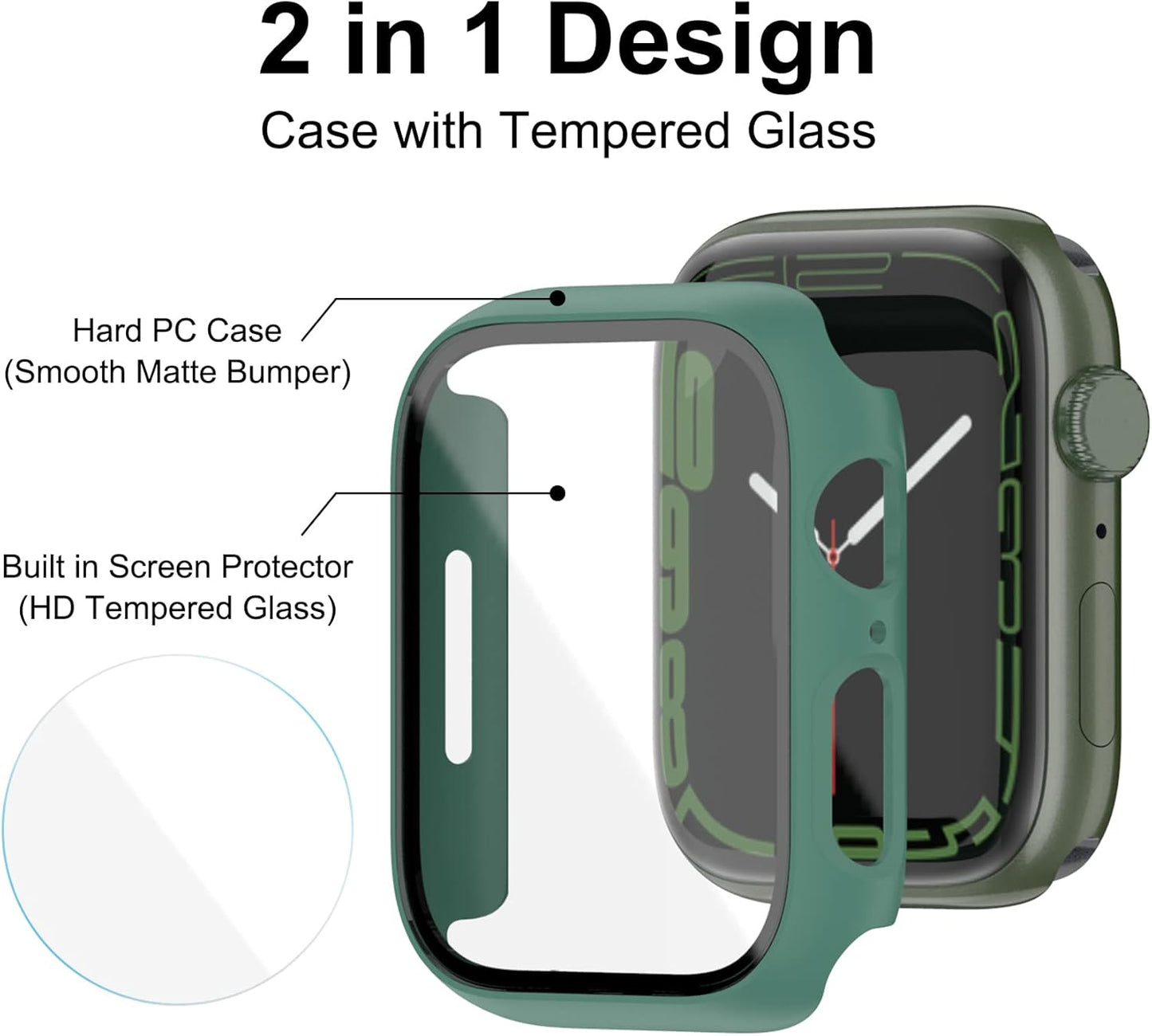 4-Pack Tempered Glass Screen Protector Compatible with Apple Watch Series 7 Case 45Mm, Hard PC Case Slim Overall Protective Cover HD Ultra-Thin Cover for Iwatch 45Mm Accessories